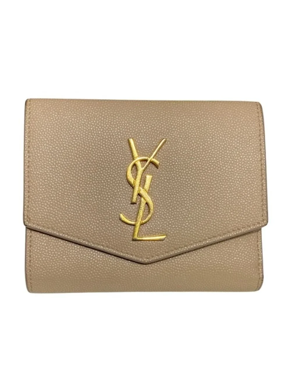 Saint Laurent Wallet Uptown Compact Leather Beige